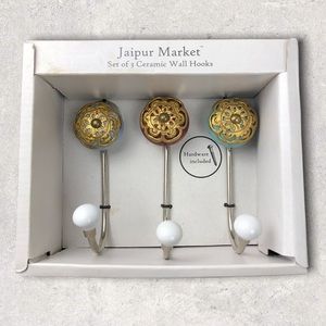 Jaipur Market Set of 3 Ceramic Wall Hooks Bohemian Style Hardware Included